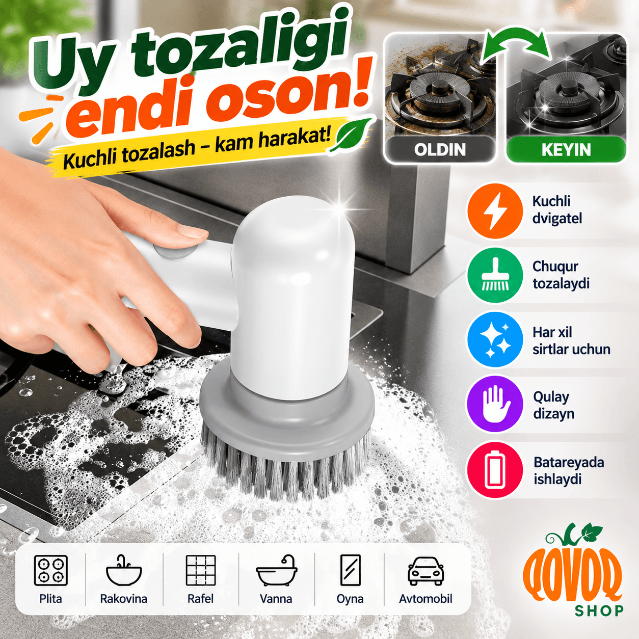 Elektrli aylanuvchi tozalash cho‘tkasi